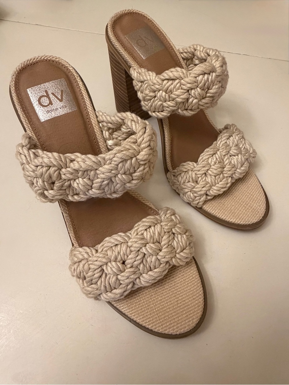 Dolce Vita Cream Braided Double-Strap Block Heel Roulette Sandal